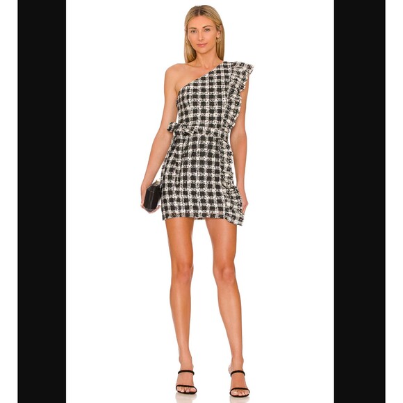 Lovers + Friends One Shoulder Mini Dress LARGE Seana Black Ruffle Eyelet Revolve - Picture 3 of 12